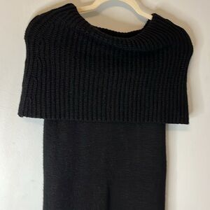 Ann Taylor Knit Tunic Top Black Sleeveless Built-in Shawl Turtleneck Atop Size S